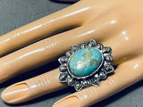 Marvelous San Felipe 8 Turquoise Sterling Silver Repousse Ring-Nativo Arts