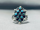 Marvelous Vintage Native American Navajo 9 Morenci Blue Green Turquoise Sterling Silver Ring-Nativo Arts