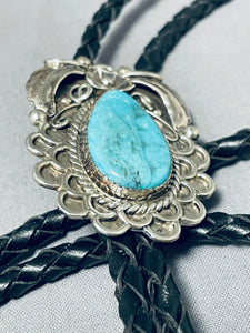 Marvelous Vintage Native American Navajo Blue Diamond Turquoise Sterling Silver Bolo Tie-Nativo Arts