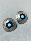 Marvelous Vintage Native American Navajo Blue Gem Turquoise Sterling Silver Earrings-Nativo Arts