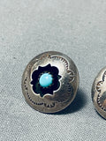 Marvelous Vintage Native American Navajo Blue Gem Turquoise Sterling Silver Earrings-Nativo Arts