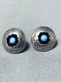 Marvelous Vintage Native American Navajo Blue Gem Turquoise Sterling Silver Earrings-Nativo Arts