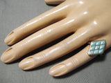 Marvelous Vintage Native American Navajo Channeled Turquoise Sterling Silver Ring Old-Nativo Arts
