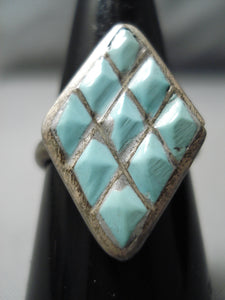 Marvelous Vintage Native American Navajo Channeled Turquoise Sterling Silver Ring Old-Nativo Arts
