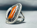 Marvelous Vintage Native American Navajo Coral Sterling Silver Large Ring-Nativo Arts