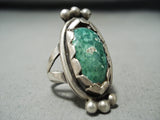 Marvelous Vintage Native American Navajo Green Turquoise Sterling Silver Ring-Nativo Arts