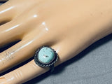 Marvelous Vintage Native American Navajo Green Turquoise Sterling Silver Ring-Nativo Arts