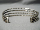 Marvelous Vintage Native American Navajo Hand Twisted Coiled Sterling Silver Bracelet Old-Nativo Arts