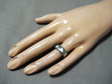 Marvelous Vintage Native American Navajo Inlay Turquoise Sterling Silver Ring Old-Nativo Arts