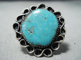 Marvelous Vintage Native American Navajo Old Kingman Turquoise Sterling Silver Ring Old-Nativo Arts