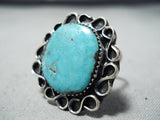Marvelous Vintage Native American Navajo Old Kingman Turquoise Sterling Silver Ring Old-Nativo Arts
