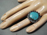 Marvelous Vintage Native American Navajo Old Kingman Turquoise Sterling Silver Ring Old-Nativo Arts