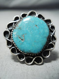 Marvelous Vintage Native American Navajo Old Kingman Turquoise Sterling Silver Ring Old-Nativo Arts