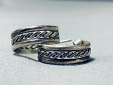 Marvelous Vintage Native American Navajo Sterling Silver Hoop Earrings-Nativo Arts