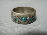 Marvelous Vintage Native American Navajo Turquoise Chip Inlay Sterling Silver Ring Old-Nativo Arts