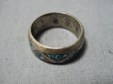 Marvelous Vintage Native American Navajo Turquoise Chip Inlay Sterling Silver Ring Old-Nativo Arts