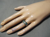 Marvelous Vintage Native American Navajo Turquoise Chip Inlay Sterling Silver Ring Old-Nativo Arts
