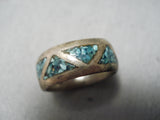 Marvelous Vintage Native American Navajo Turquoise Chip Inlay Sterling Silver Ring Old-Nativo Arts