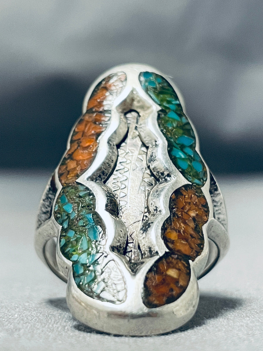 Chip Inlay Method Turquoise Marvelous Vintage Native American Navajo Turquoise Coral Chip Inlay St ...