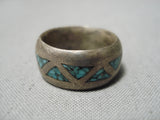 Marvelous Vintage Native American Navajo Turquoise Sterling Silver Band Ring Old-Nativo Arts