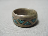 Marvelous Vintage Native American Navajo Turquoise Sterling Silver Band Ring Old-Nativo Arts