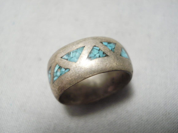 Marvelous Vintage Native American Navajo Turquoise Sterling Silver Band Ring Old-Nativo Arts
