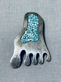 Marvelous Vintage Native American Navajo Turquoise Sterling Silver Foot Pin Signed-Nativo Arts