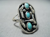 Marvelous Vintage Native American Navajo Turquoise Sterling Silver Ring Old-Nativo Arts