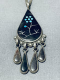 Marvelous Vintage Native American Zuni Blue Gem Turquoise Jet Sterling Silver Necklace-Nativo Arts