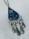 Marvelous Vintage Native American Zuni Blue Gem Turquoise Jet Sterling Silver Necklace-Nativo Arts