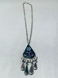 Marvelous Vintage Native American Zuni Blue Gem Turquoise Jet Sterling Silver Necklace-Nativo Arts