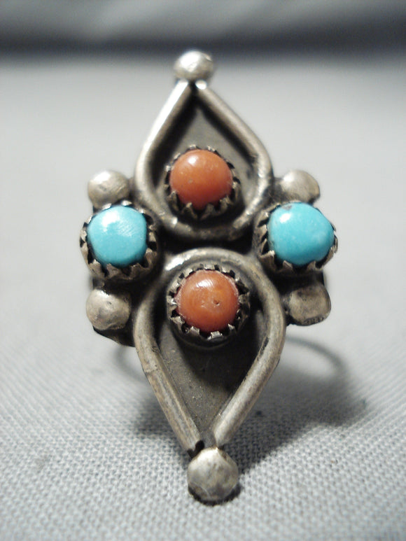 Marvelous Vintage Native American Zuni Blue Gem Turquoise Sterling Silver Ring Old-Nativo Arts