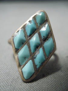 Marvelous Vintage Native American Zuni Blue Gem Turquoise Sterling Silver Ring-Nativo Arts