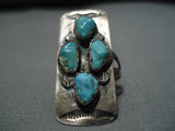 Marvelous Vintage Navajo Native American Blue Gem Turquoise Sterling Silver Ring-Nativo Arts