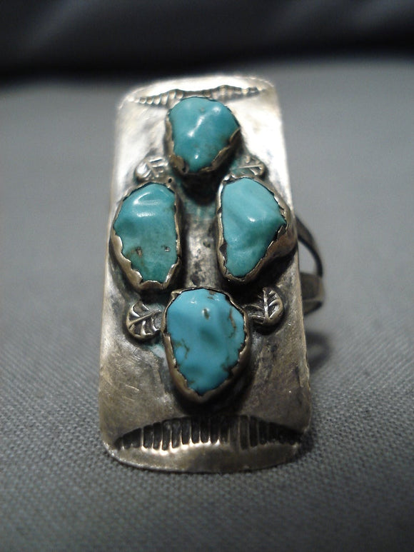 Marvelous Vintage Navajo Native American Blue Gem Turquoise Sterling Silver Ring-Nativo Arts