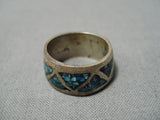 Marvelous Vintage Navajo Native American Sterling Silver Ring Old Turquoise-Nativo Arts