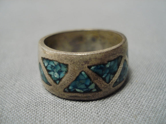 Marvelous Vintage Navajo Native American Sterling Silver Ring Old Turquoise-Nativo Arts