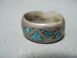 Marvelous Vintage Navajo Turquoise Chip Inlay Ring Old Native American-Nativo Arts