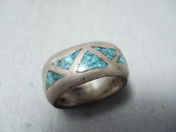 Marvelous Vintage Navajo Turquoise Chip Inlay Ring Old Native American-Nativo Arts