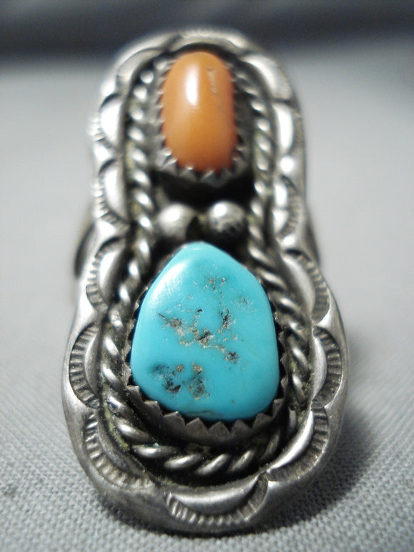 Marvelous Vintage Navajo Turquoise Sterling Silver Ring Native American Old-Nativo Arts
