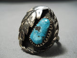 Marvelous Vintage Navajo Turquoise Sterling Silver Ring Old Native American-Nativo Arts