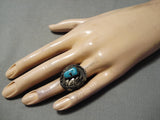 Marvelous Vintage Navajo Turquoise Sterling Silver Ring Old Native American-Nativo Arts