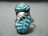 Marvelous Zuni Carved Turquoise Sterling Silver Ring Native American-Nativo Arts