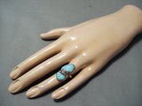 Marvelous Zuni Carved Turquoise Sterling Silver Ring Native American-Nativo Arts
