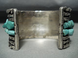 Massive Heavy Vintage Native American Navajo Turquoise Chunk Sterling Silver Coil Bracelet-Nativo Arts