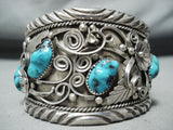 Massive Jack Chatter Vintage Native American Navajo Turquoise Sterling Silver Floral Bracelet-Nativo Arts