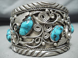 Massive Jack Chatter Vintage Native American Navajo Turquoise Sterling Silver Floral Bracelet-Nativo Arts