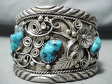 Massive Jack Chatter Vintage Native American Navajo Turquoise Sterling Silver Floral Bracelet-Nativo Arts