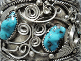 Massive Jack Chatter Vintage Native American Navajo Turquoise Sterling Silver Floral Bracelet-Nativo Arts