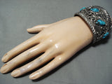 Massive Jack Chatter Vintage Native American Navajo Turquoise Sterling Silver Floral Bracelet-Nativo Arts